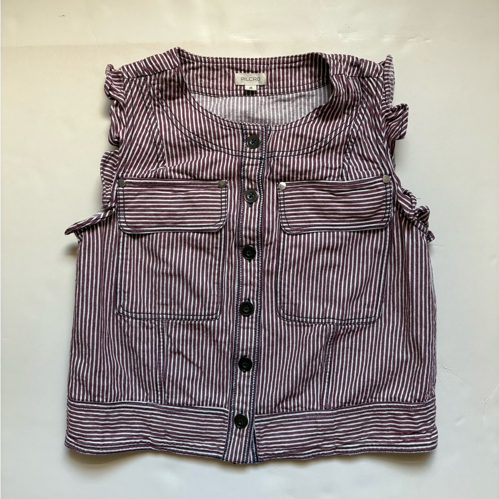 Anthropologie Pilcro Denim Striped Ruffled Buttoned Top XS